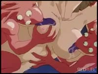 Two cute anime students taking a monster's cock
